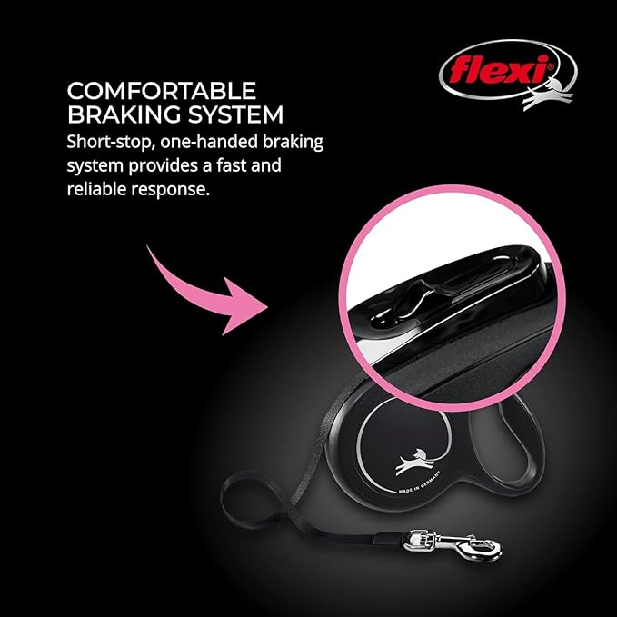 FLEXI New Classic Cord Retractable Dog Leash for Small Dogs up to 26 lbs. – 16 ft., Black | Tangle-Free Pet Walking Leash with One-Handed Brake, Pause, Lock|German Quality Product