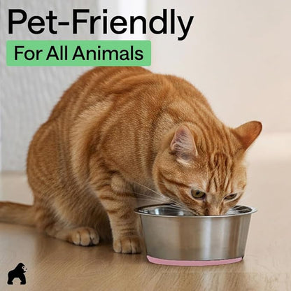 GORILLA GRIP Dog Bowls, Food Grade 304 Stainless Steel, Holds 2 Cups Each (16 fl oz) Food and Water Bowl for Feeding Dogs and Cats, Dishwasher Safe, Rust Resistant, BPA Free Rubber Base Set of 2 Pink