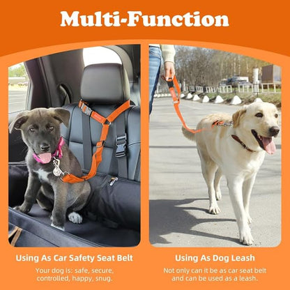 BWOGUE Pet Dog Cat Seat Belts, Car Headrest Restraint Adjustable Safety Leads Vehicle Seatbelt Harness (1 Pack, Orange, Not Elastic)
