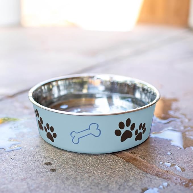 Loving Pets Bella Dog Bowls- Stainless Steel Dog & Cat Bowls - Spill Proof Dog Food Bowl, Cat Bowl, Puppy Essentials & Pet Supplies Great for Home & Travel (Medium 20-35 lbs, Murano Blue)