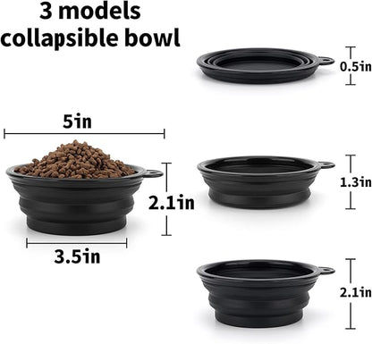 SLSON Dog Bowls Pet Collapsible Bowl with Cover Lids,2 Pack Dog Travel Bowls Portable Foldable Cat Water Dish Bowl for Pets Walking Parking Camping (Black and Black, Small)