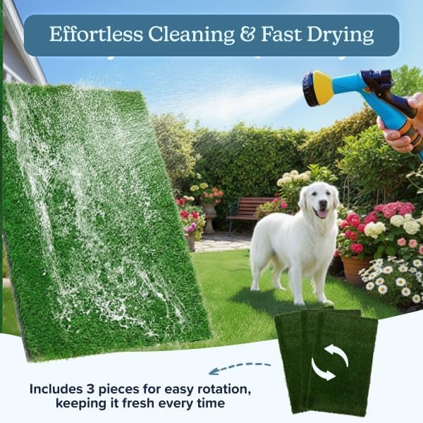 Artificial Grass Puppy Pee Pad for Dogs and Small Pets - Set of Three 35.5X23.5 Inch, Reusable 4-Layer Turf Pads for Dogs - Indoor and Outdoor Fake Grass Potty Pet Supplies by PETMAKER