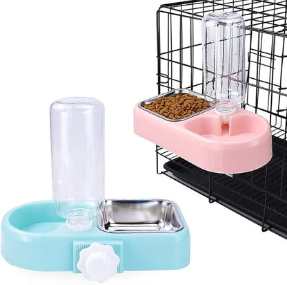 Crate Dog Cat Bowls, Dog Water and Food Bowl Set with Detachable Stainless Steel Bowl and Automatic Water Dispenser Bottle, Hanging Pet Cage Kennel Food Water Feeder Bowls for Puppy Cat Rabbite Birds