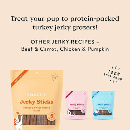 Bocce's Bakery Jerky Stick Dog Treats, Wheat-Free, Made with Limited-Ingredients, Baked in The USA with No Added Salt or Sugar, Natural & High-Protein, Turkey & Sweet Potato, 4 oz