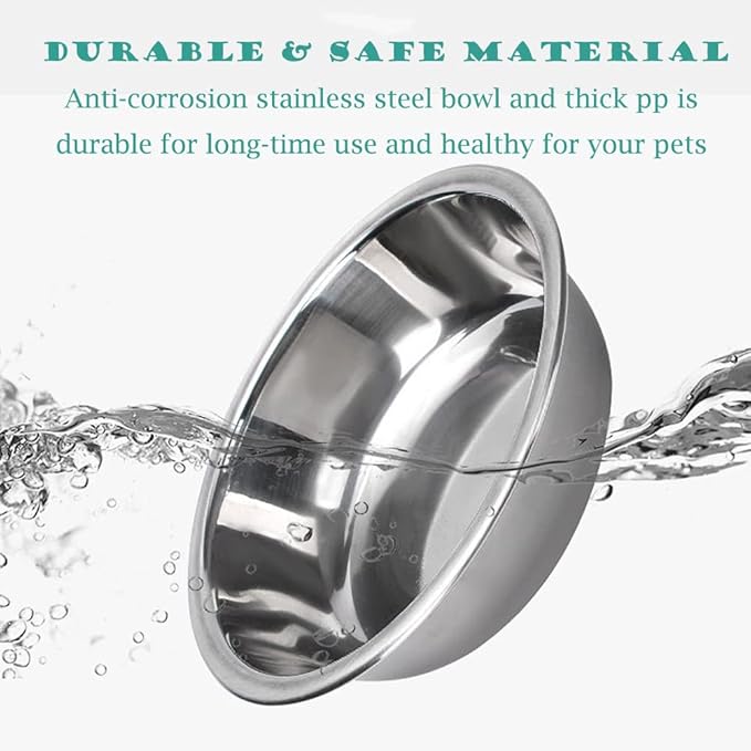 JiangYanus Double Dog Cat Bowls, Pet Water and Food Bowl Set with Automatic Water Dispenser Bottle Detachable Stainless Steel Bowl, Gravity Water Feeder Bowl No-Spill for Cats Dogs Puppy Kitten Rabbit