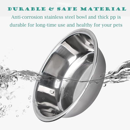 JiangYanus Double Dog Cat Bowls, Pet Water and Food Bowl Set with Automatic Water Dispenser Bottle Detachable Stainless Steel Bowl, Gravity Water Feeder Bowl No-Spill for Cats Dogs Puppy Kitten Rabbit