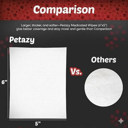 Petazy 2% Chlorhexidine Wipes for Dogs 3X Larger | Yeast Infection Ringworm Fungus Hot Spot Itch Relief | Medicated Antibacterial Antifungal Gentle Soothing Topical Wipes for Dog Cat | 50 Wipes 5x6