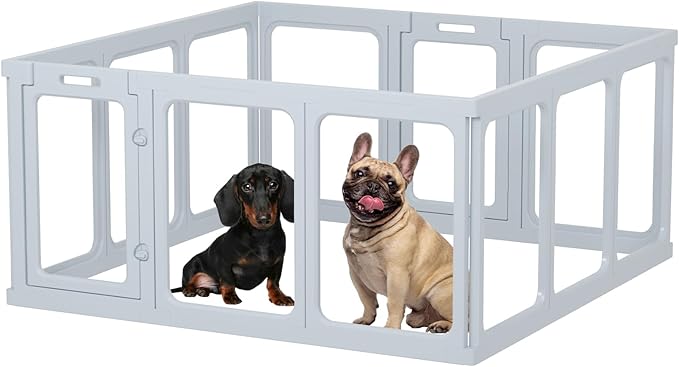 Clear Acrylic Dog Playpen - 50 x 50 Inch, 24" H 12 Planes Transparent Dog Fence Indoor, Sturdy Pet Pen for Puppy/Small Dog/Rabbit/Pig, Easy Assemble & Cleaning Plastic Whelping Box Enclosure, Grey