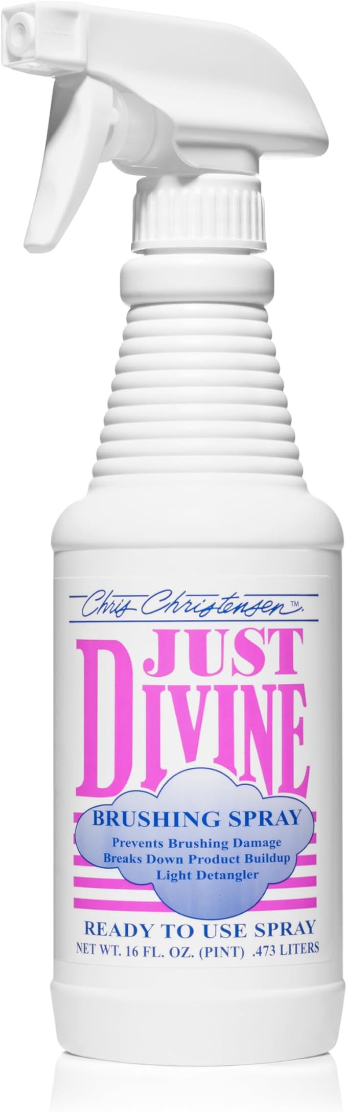 Chris Christensen Just Divine Dog Brushing Spray, Groom Like a Professional, Prevents Brushing Damage, Light Detangler, Ready to Use, All Coat Types, Made in USA, 16oz