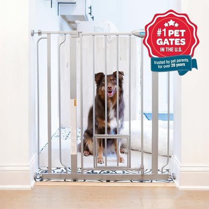 Carlson Extra Tall Walk Through Pet Gate with Small Pet Door, Includes 4-Inch Extension Kit, 4 Pack Pressure Mount Kit and 4 Pack Wall Mount Kit, Platinum, Gray