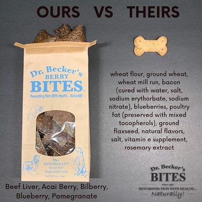 Dr. Becker's Berry Bites | Made from Acai Berry, Bilberry, Pomegranate, Blueberry | Grain Free Antioxidant Liver Training Treats for Dogs & Cats, 5 oz