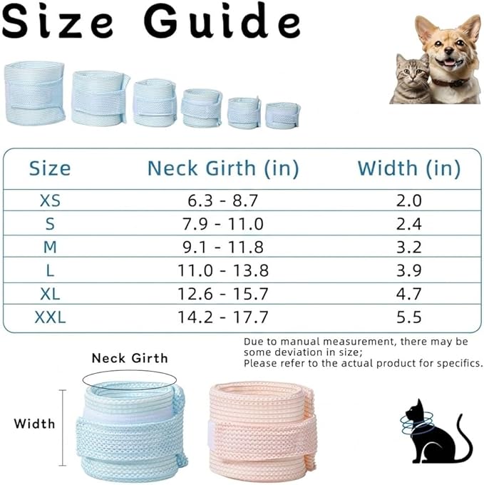 Cat Neck Brace Cover - Breathable Elizabethan Collar for Post-Surgery Recovery Anti-Lick Wound Adjustable Protective Cervical Cone for Small Medium Large Dogs Cats (Neck Girth 7.9-11.0" Depth2.4