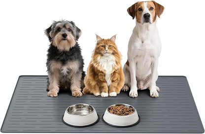 Large Dog Mats for Food and Water, 40"x30" Waterproof Pet Food Mats for Floor Nonslip Silicone Bowl Mats with Raised Edges