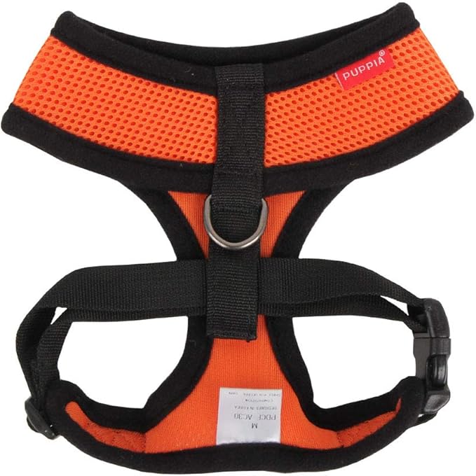 Puppia Soft Dog Harness No Choke Over-The-Head Triple Layered Breathable Mesh Adjustable Chest Belt and Quick-Release Buckle, Orange, Medium (Pack of 3)