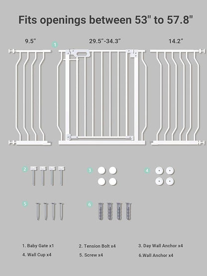 Mom's Choice GROWNSY Baby Gate, 53"-57" Auto-Close Dog Gate for Stairs & Doorways, Pressure-Mounted Easy Install - No Drill, Walk Through, Safe & Durable