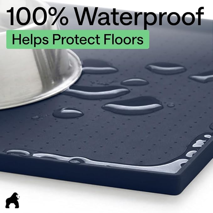 GORILLA GRIP 100% Waterproof Raised Edge BPA Free Silicone Pet Feeding Mat, Dog Cat Food Mats Contain Spills Protects Floors, Placemats for Cats and Dogs Water Bowl, Pets Accessories 32x24 Navy