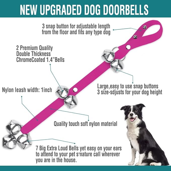 BLUETREE 2 Pack Dog Doorbells Premium Quality Training Potty Great Dog Bells Adjustable Door Bell Dog Bells for Potty Training Your Puppy The Easy Way - 7 Extra Large Loud 1.4 DoorBells
