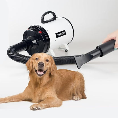 Dog Dryer for Pet Grooming, High Velocity Pet Hair Dryer with Heater, Adjustable Speed, 3 Nozzles and a Comb, White