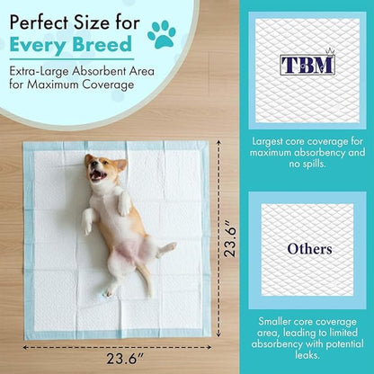 TBM Puppy Pads 23.6" x 23.6" - Super Absorbent Pee Pads for Dogs - Premium Leak-Proof - Pets Potty Training Essentials - Disposable Quick- Dry Pads for Puppies | Cats | Rabbits (Pack of 500)