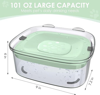 AONKEY 3L Dog Water Bowl No Spill, 101oz Large Spill Proof Dog Bowl Reduce Refill, Anti Splash No Mess Dispenser Dripless Slow Drinking Water Bowl for Sloppy Messy Drinkers (Sprout Green)