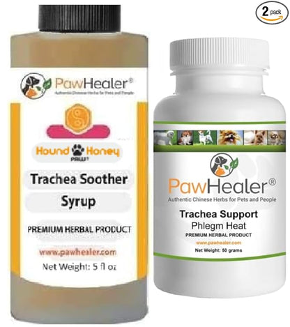 Trachea Soother Syrup BUNDLE with Trachea Support: Phlegm Heat - Natural Herbal Remedy for Symptoms of Collapsed Trachea for Dogs - Combo of (1 Bottle) 5 fl oz Syrup & (1 Bottle) 50 Grams Powder …