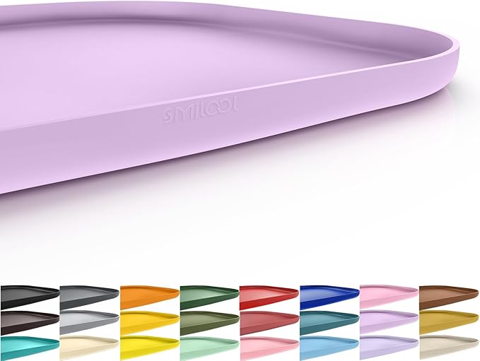 Smilool Silicone Pet Food Mat with Raised Edge for Food and Water Bowl, Dog Feeding Mats, Cat Food Trays for Floor Waterproof, Rubber Tray for Dogs and Cats, 19 x 12 x 0.7 Lavender