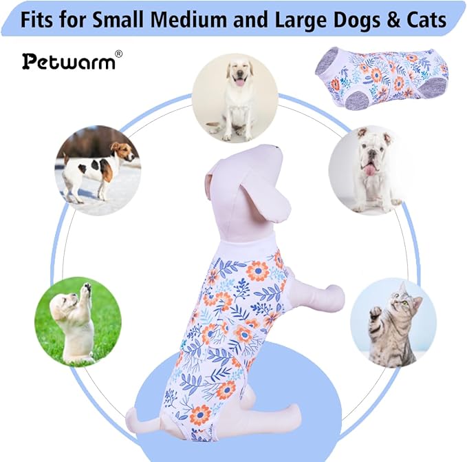 PetWarm Dog Surgery Recovery Suit Male Neuter, Onesies for Dogs, Surgery Suit for Dogs Professional Dog Abdominal Wounds Bandages Female Male, Flower Pattern, Orange, XL