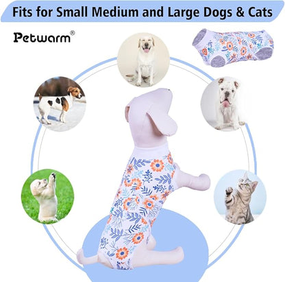 PetWarm Dog Surgery Recovery Suit Male Neuter, Onesies for Dogs, Surgery Suit for Dogs Professional Dog Abdominal Wounds Bandages Female Male, Flower Pattern, Orange, XL