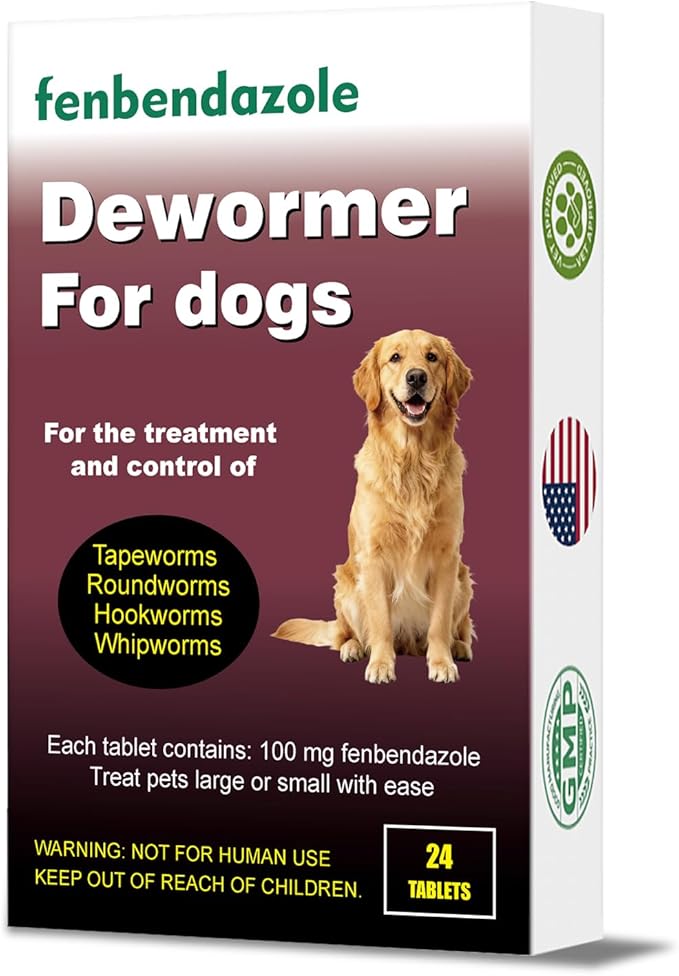 Dewormer for Dogs, Fenbendazole for All Wormers, Tapeworms, Roundworms, Hookworms and Whipworms, 24 Count(Pack of 1)