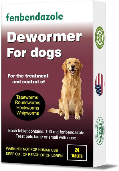 Dewormer for Dogs, Fenbendazole for All Wormers, Tapeworms, Roundworms, Hookworms and Whipworms, 24 Count(Pack of 1)