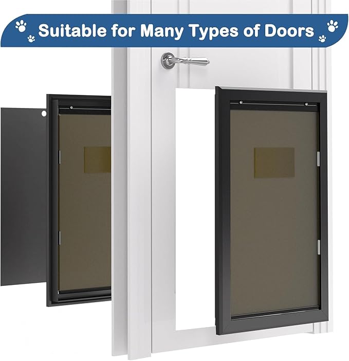 Extra Large Dog Door, XL Dog Door with 2 Self-Closing Insulated Flaps for Extreme Weather, Heavy Duty Aluminum XXL Dogs Doors for Pets Up to 230LBS, for Interior & Exterior Doors, X-Large, Black