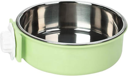 Pet Hanging Bowl 2-in-1 Removable Stainless Steel Food Hanging Bowl for Puppy/Cat, Andiker Pet Bowl Hanging Cage Large Water Food Feeder for Dogs Cats (Small, Green)
