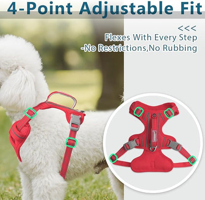 BARKBAY Dog Harness No Pull with ID Tag Pocket - Heavy Duty, Reflective, Easy Control for Large Dogs(Red,XS)