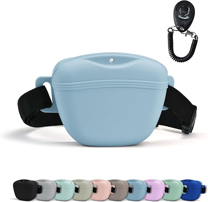 AUDWUD Magnetic Silicone Dog Treat Pouch with Adjustable Waist Belt Dog Training Bag for Small Medium Large Dogs Hands Free, Easy to Clean And Dishwasher Safe