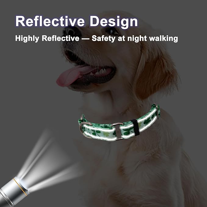 St.Patrick's Day Reflective Martingale Collar for Dogs with Quick Release Buckle Spring Clover Holiday Dog Collars (Shamrock, Medium)