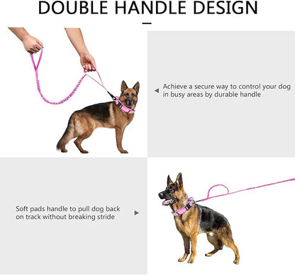DAGANXI Tactical Dog Collar, Adjustable Military Training Nylon Dog Collar with Control Handle and Heavy Metal Buckle for Medium and Large Dogs, with Patches and Airtags Case (M, Pink-Set)