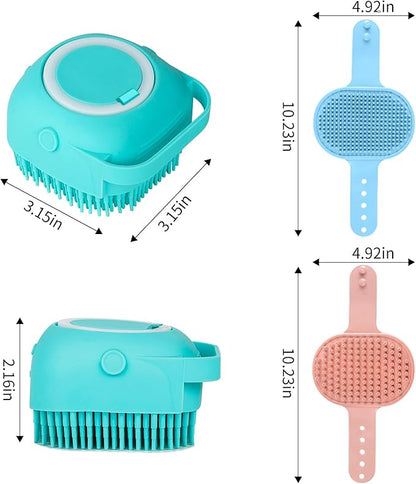 Comotech 3-in-1 Dog Grooming Brush | Adjustable Handle Shampoo Brush & Scrubber for Short & Long Haired Dogs & Cats (Blue Pink Blue)