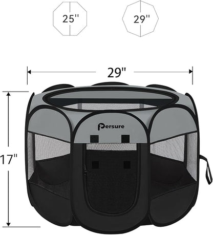 Dog Cat Playpen Indoor Outdoor for Puppy Pet Dogs Cat Travel and Recovery After Surgery, Dog Enclosure Tent Crates Cage, Portable Pop Up Dogs Kennel with Carrying Case (Dark Grey, Medium)