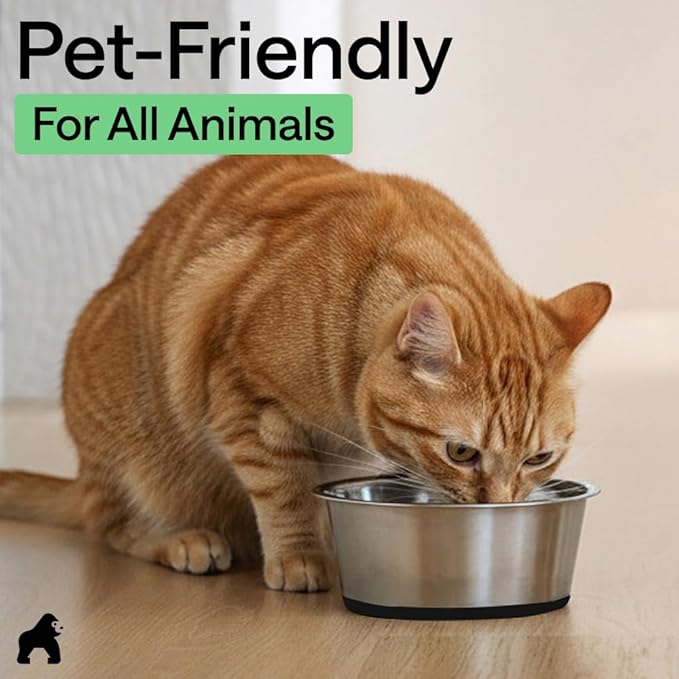 GORILLA GRIP Dog Bowls, Food Grade 304 Stainless Steel, Holds 2 Cups Each (16 fl oz) Food and Water Bowl for Feeding Dogs and Cats, Dishwasher Safe, Rust Resistant, BPA Free Rubber Base Set of 2 Black