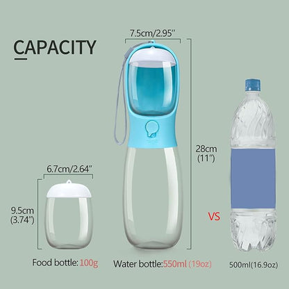 Dog Water Bottle with Food Container, Portable Leak Proof Pet Water Dispenser for Walking Hiking Travel, Puppy Essentials Accessories for Small Large Dogs, Dog Gifts (10oz/15oz/19oz)