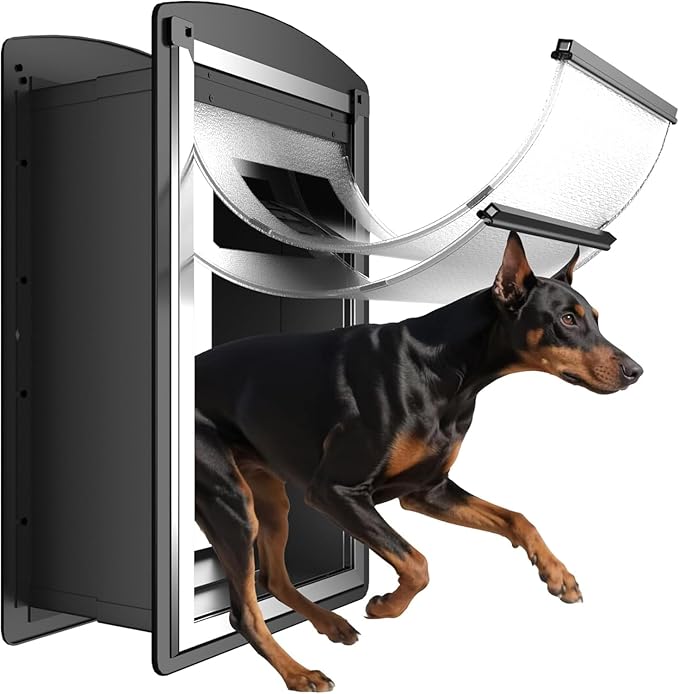 ClawJaw Extra Large Dog Door for Wall, Metal Frame and Telescopic Tunnel Pet Door, Double-Sided Wind Deflector and Magnetic Flaps, Easy to Install, Black (Pets Up to 220 Lb)-XLarge