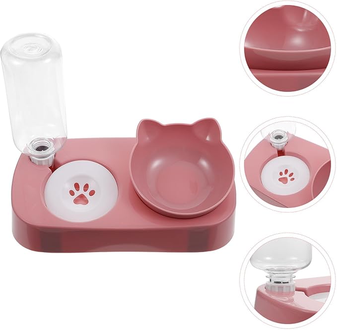 Kisangel Stable Automatic Dog Water Bowl with Dual Feeder Design Spill-Resistant Pet Food and Water Dispenser for Cats and Dogs Neck Protection Pink Pet Feeding Bowl