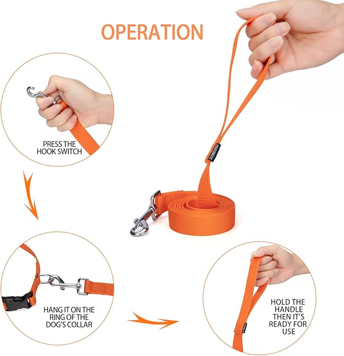 Strong Durable 6ft Nylon Dog Training Leash, 1 Inch Wide Traction Rope, for Small and Medium Dog (Orange, 6 Feet)