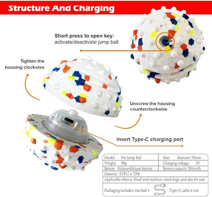 CAISHOW Electric Interactive Dog Toy Ball, Automatic Active Rolling Balls for Small Medium Dogs, Self Moving Bouncing Jumping Rechargeable Funny Pet Toys for Boredom Puppy Cat Kitten Indoor Outdoor