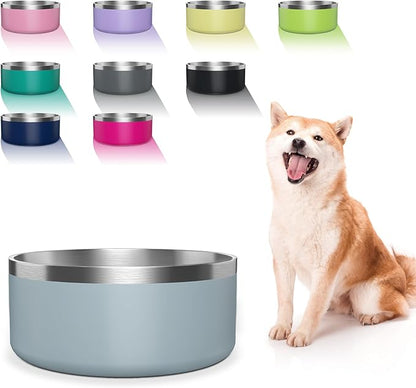 WENBOKMIN Dog Bowl, Stainless Steel Dog Food and Water Bowl with Non Slip Quiet Bottom, Easy to Clean, Dishwasher Safe, 40oz, Light Grey