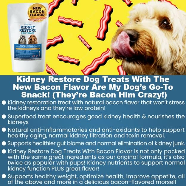 Kidney Restore Bacon Dog Treats 8oz for Canine Kidney Support. Renal Treats for Any Kidney Dog Diet