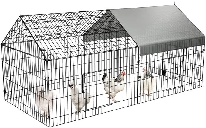 PawGiant Chicken Coop, Chicken Run Pen for Yard with Cover Outdoor Metal Portable Chicken Tractor Cage Enclosure Crate Outside for Small Animals Duck Rabbit Hen 86"×40"