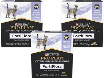 Purina Pro Plan Veterinary Supplements FortiFlora Cat Probiotic Supplement for Cats with Diarrhea 30 ct. Box (Pack of 3)