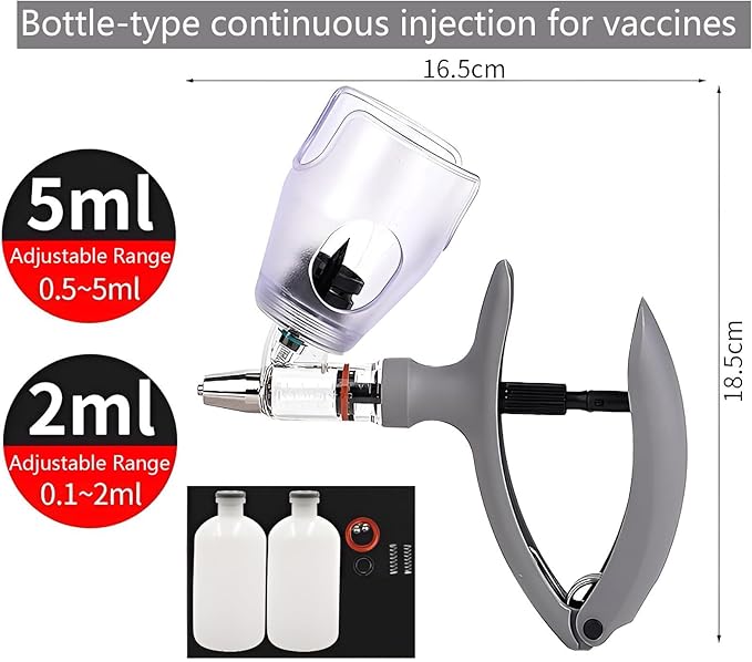 Livestock Syringe Gun Injector, Bottle Adjustable Poultry Continuous Syringes, Reusable Veterinary Precision injection Gun(B,10ML)