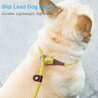 MayPaw Slip Lead Control Leash for Dogs No Pull, 13+ Colors Classic Dog 7 FT Pet Slip Leash, 1/4” Rope Lead for Small Medium Animals (7ft*1/4", Yellow)
